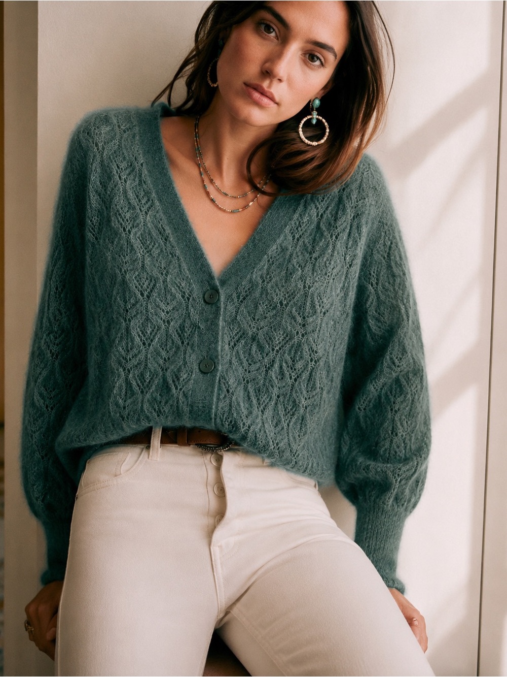 Sezane Marlow Cardigan Sweater Sage Green Size Small Mohair Alpaca